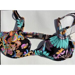 Sunshine 79 Underwire Bikini Top Psychedelic Floral Paisley Multi NWT 4